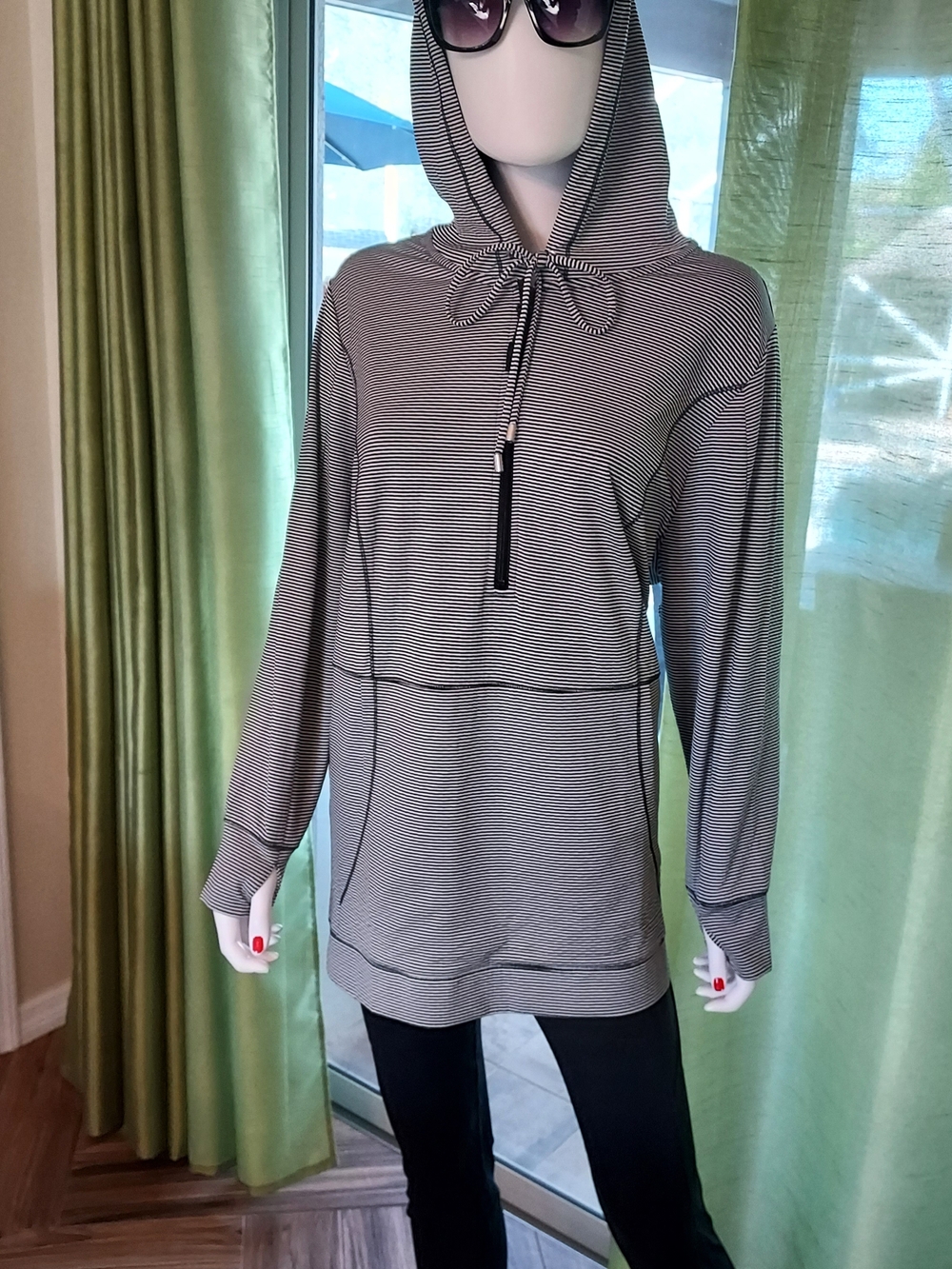 Catherines Black & White Striped Hooded Pullover